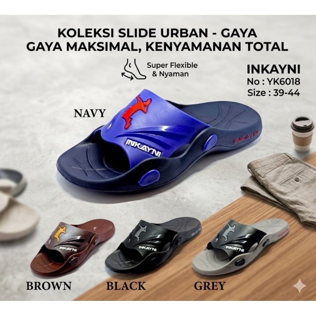 Sandal slop pria slip on inkayni 6018.
