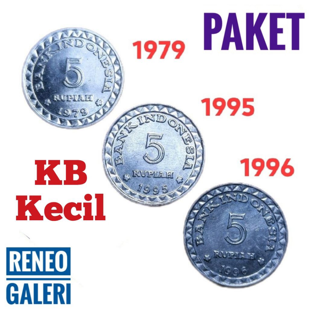Paket 3 Tahun Cetak Koin 5 KB kecil Rupiah Uang Kuno lama logam set berkilau luster 1979 1995 1996 a