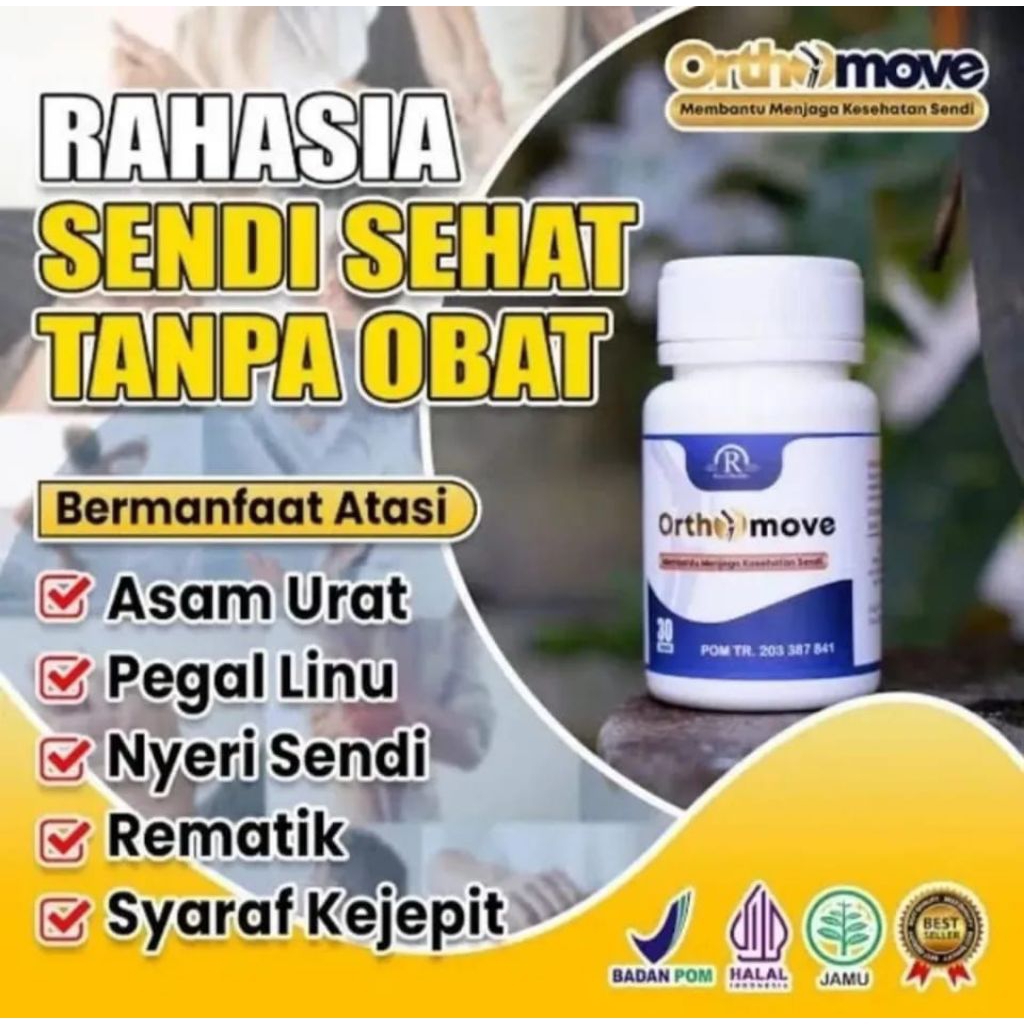 Orthomove Obat Asam Urat Nyeri Sendi Saraf Kejepit Rematik Encok Herbal BPOM Isi 30 Kapsul