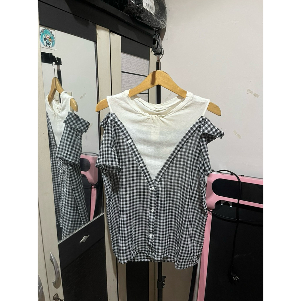 blouse off shoulder salur korean style baju atasan top wanita murah cantik