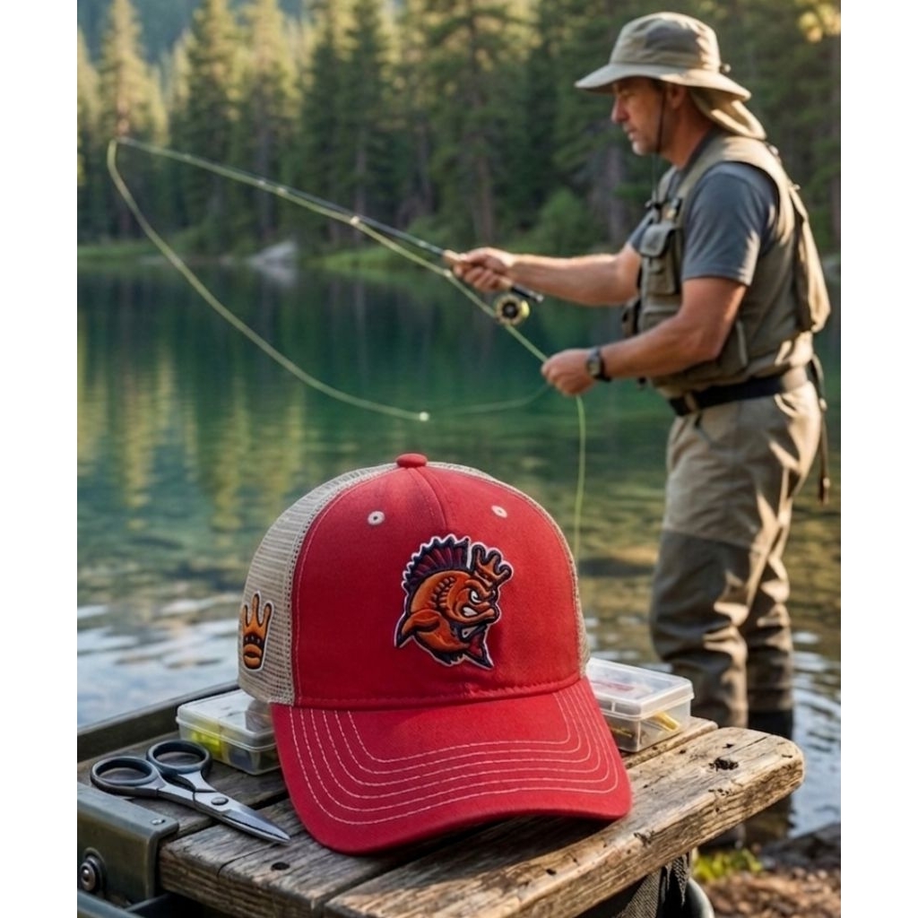 Topi Trucker Baseball Vintage Kenosha Kingfish Minor League OC Sports Original Second Warna Merah da