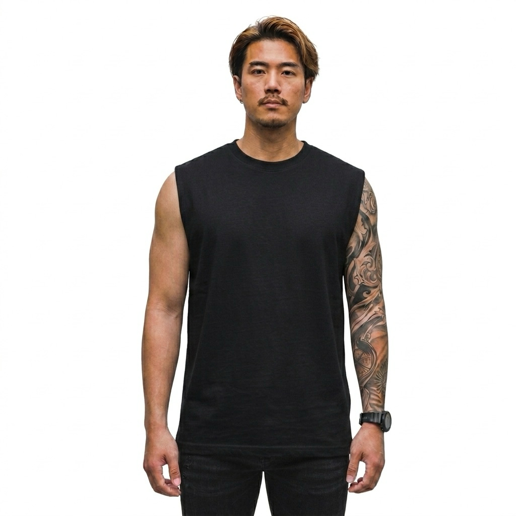 NRKY kaos tanpa lengan singlet polos hitam putih bahan katun
