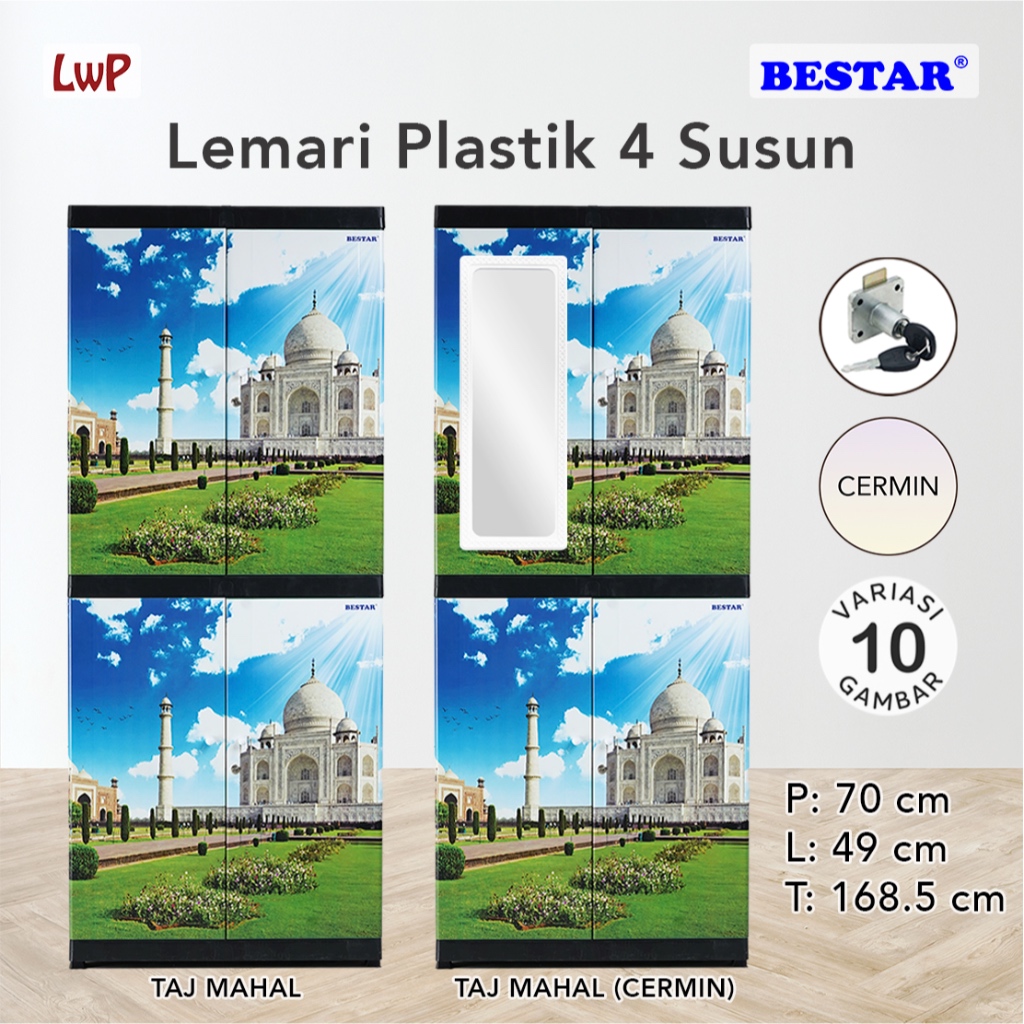 BESTAR Lemari Plastik 4 Susun Kunci Cermin Karakter Anak Minimalis