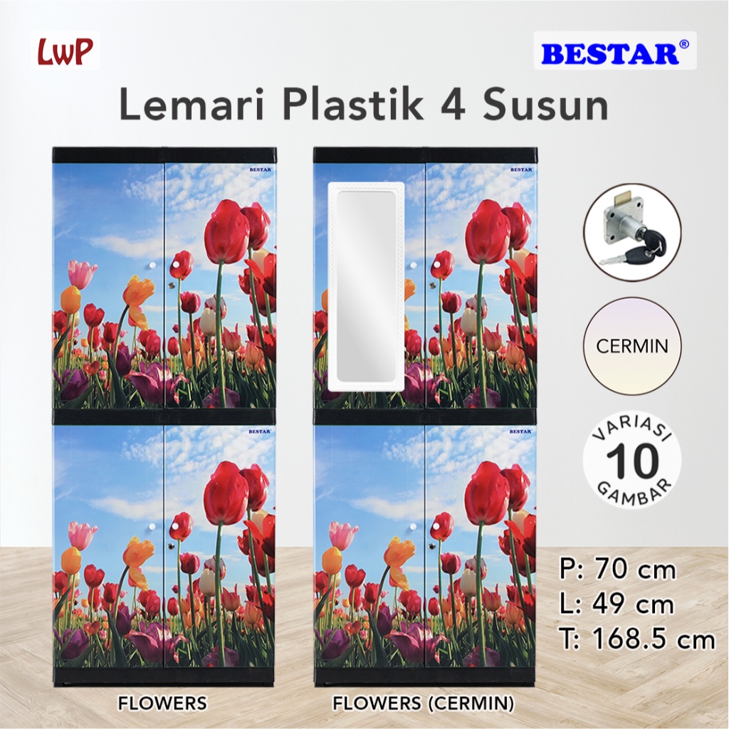 BESTAR Lemari Plastik 4 Susun Kunci Cermin Karakter Anak Kartun Minimalis