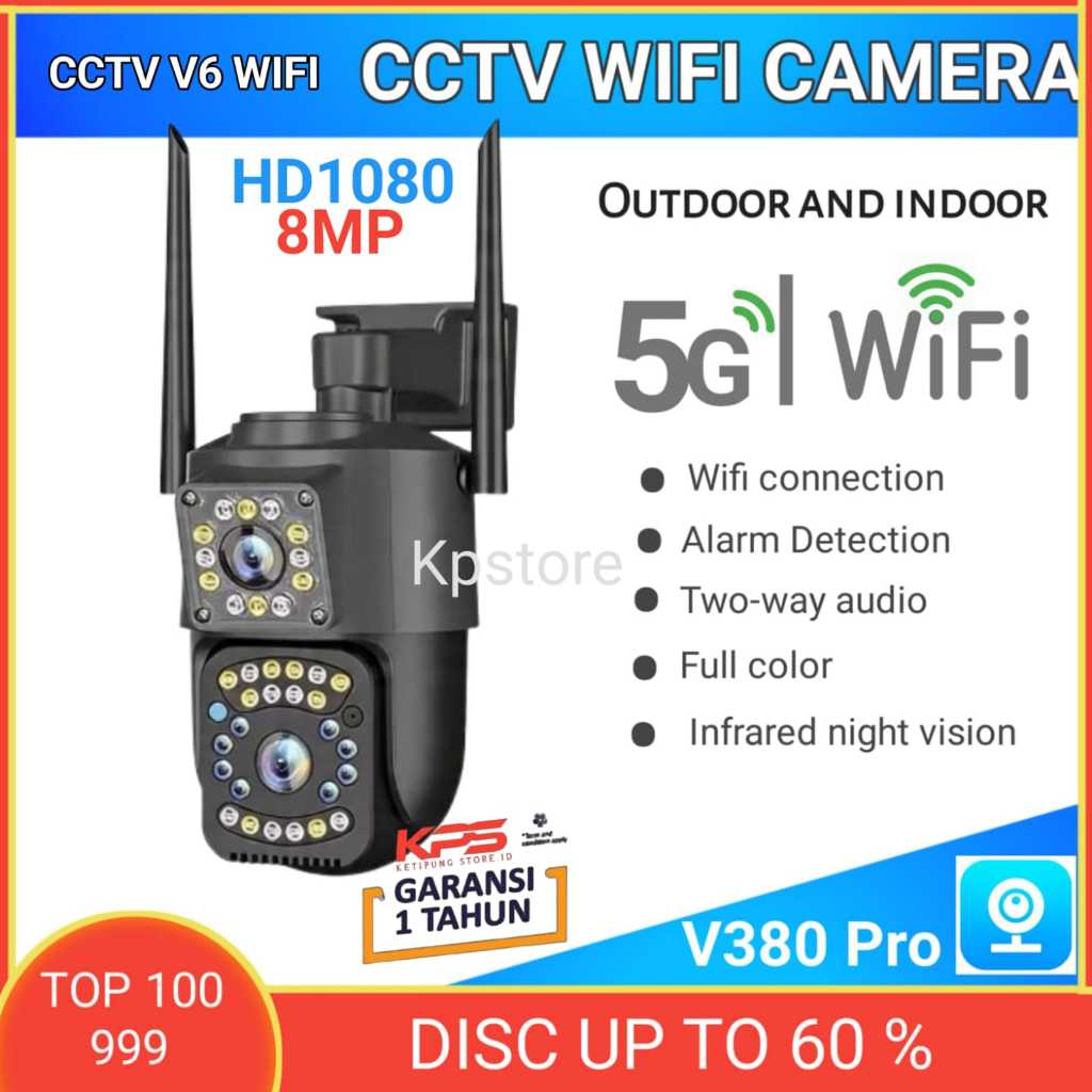 KPS/MDN CCTV WiFi V6Outdoor Dual Lens Malam Jelas Tahan Hujan Audio Dua Arah Mudah Pasang Tanpa Biay