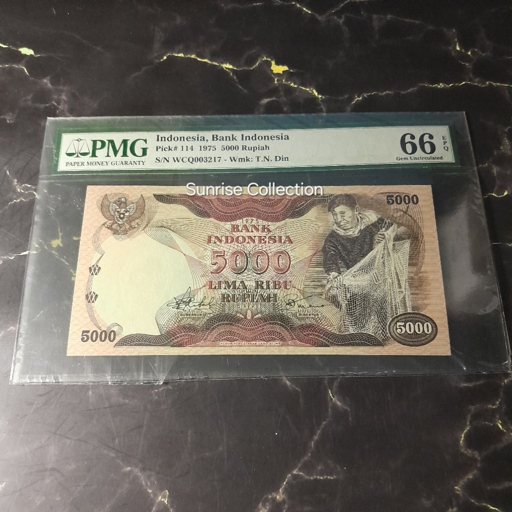 Uang Kuno Indonesia PMG 66 EPQ 5000 Rupiah Penjala Tahun 1975