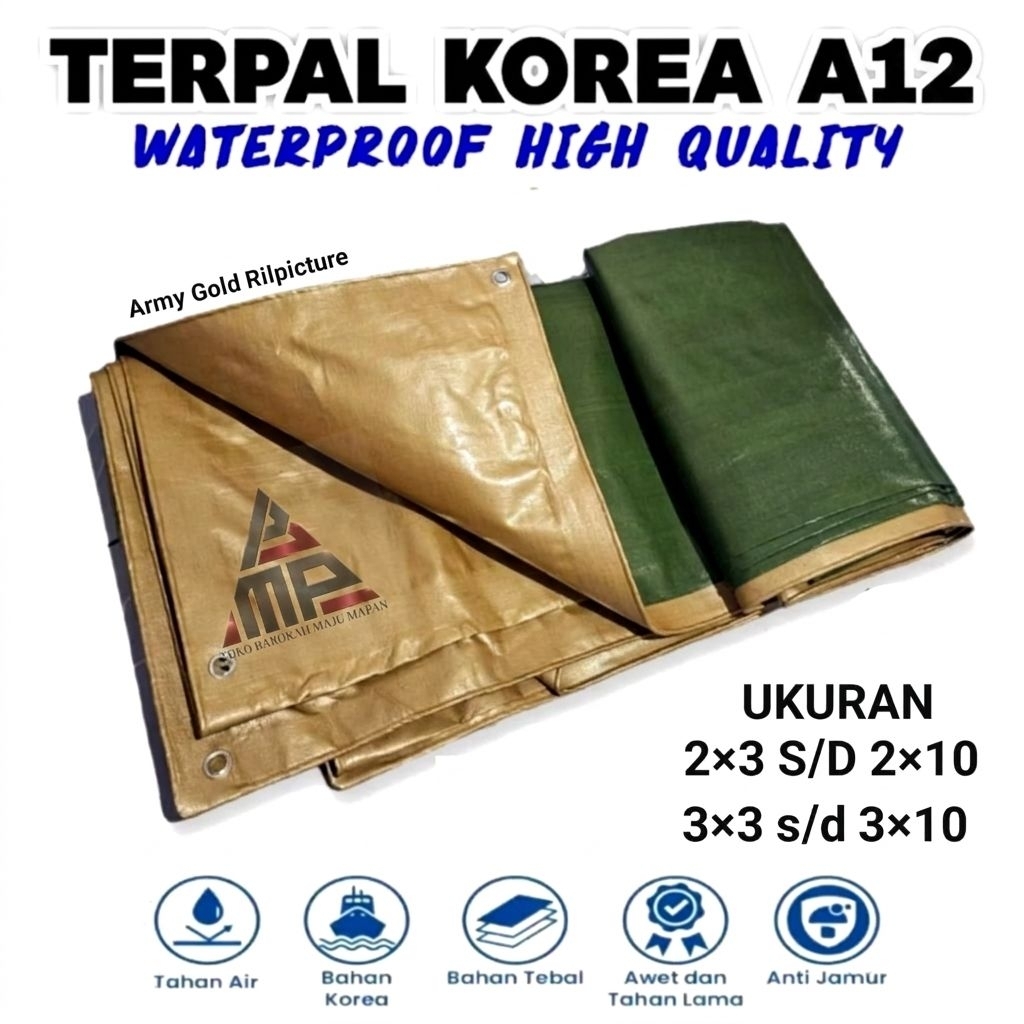 Terpal Plastik A12 KOREA Tebal - Warna ARMY GOLD - Berbagai Ukuran (2x3 hingga 3x10)