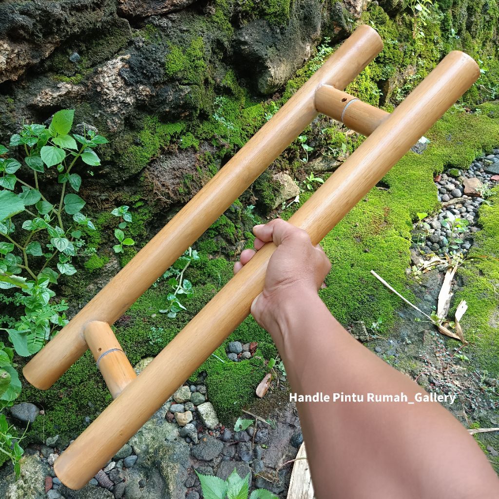 Handle Pintu Rumah Kayu Jati Gagang Pintu Tarikan Pintu Kayu Jati TPK Perhutani Bulat Natural 60 Cm