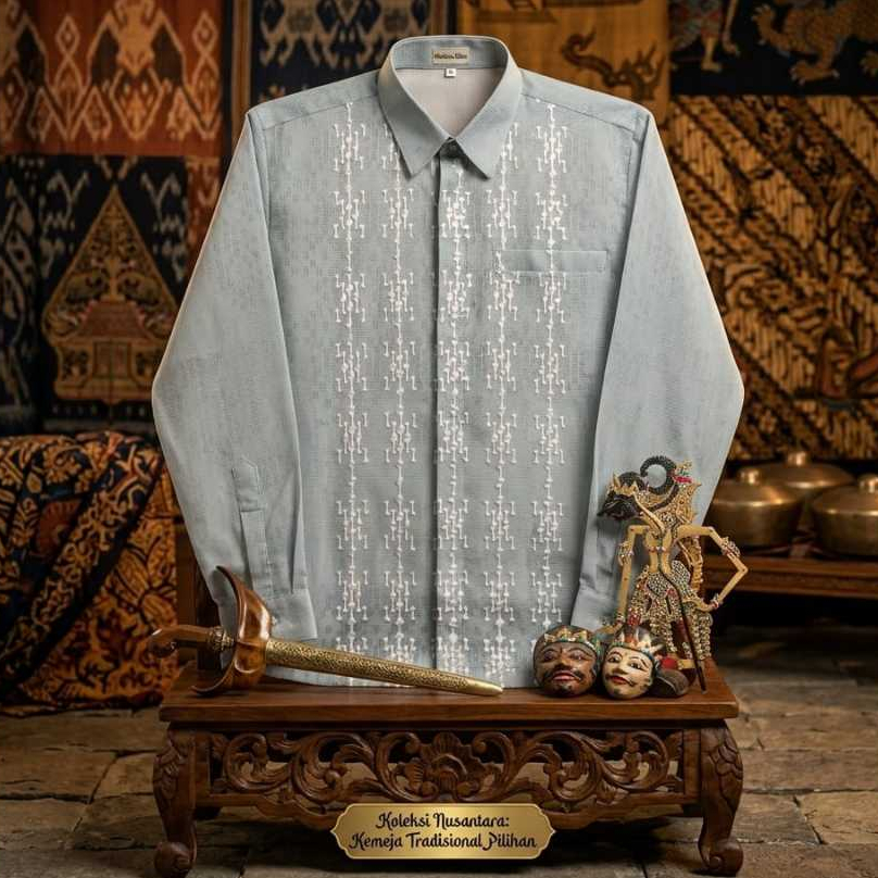 Kemeja Pria Reina Lace - Model Limited, Nyaman Dipakai Bahan Tenun Songket Kombinasi Bulu