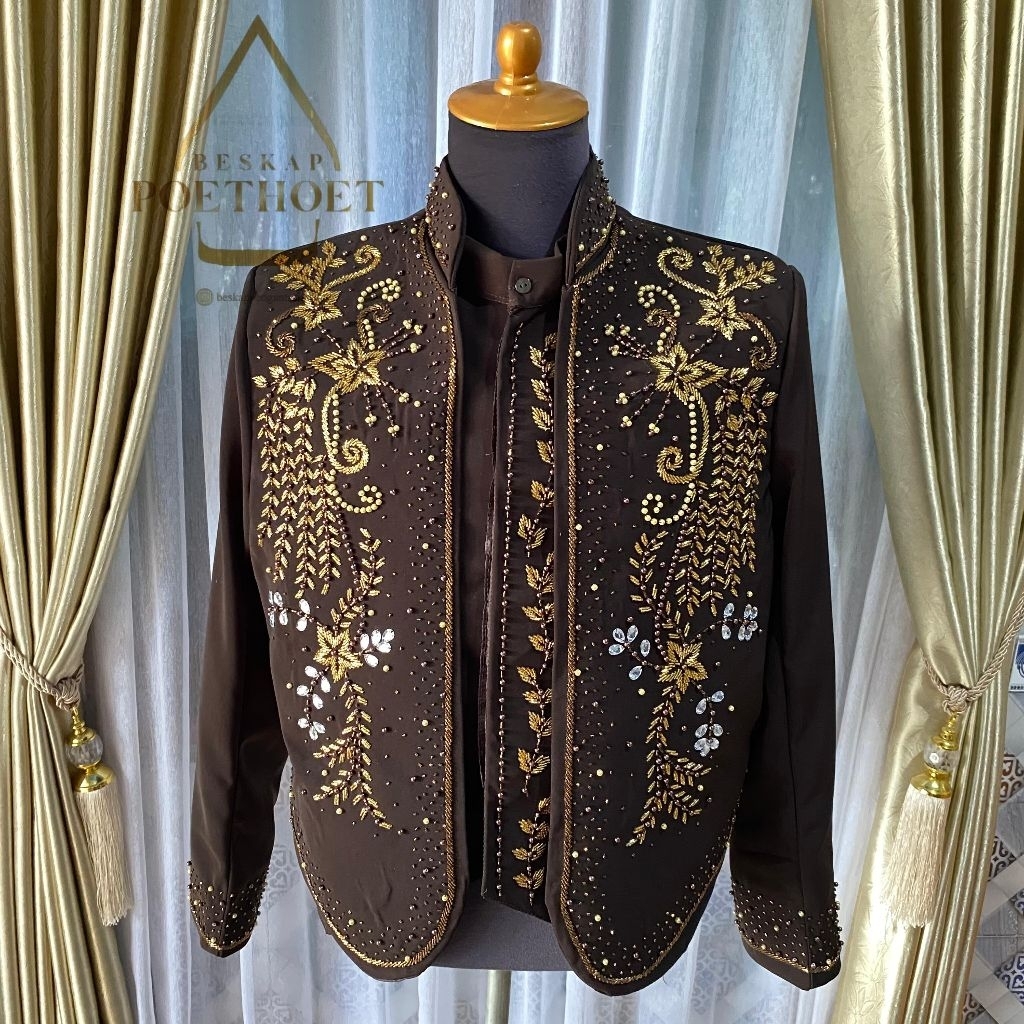 [Free Selop] Beskap pengantin pria || beskap mahogany coklat payet emas || beskap resepsi || beskap 