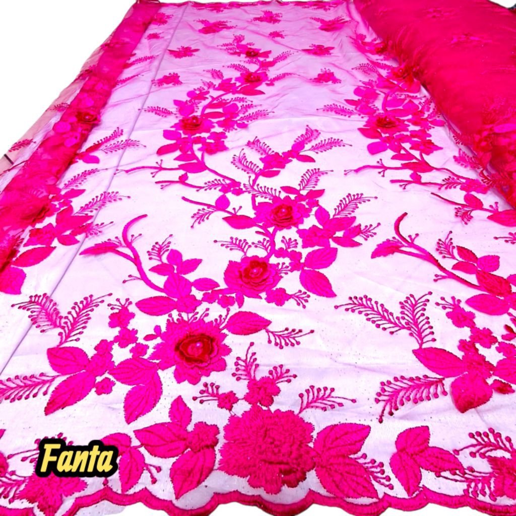 kain Brokat 3D Floral LuxuryTile Bordir Bunga Timbul / kain Tille bordir tridy bunga