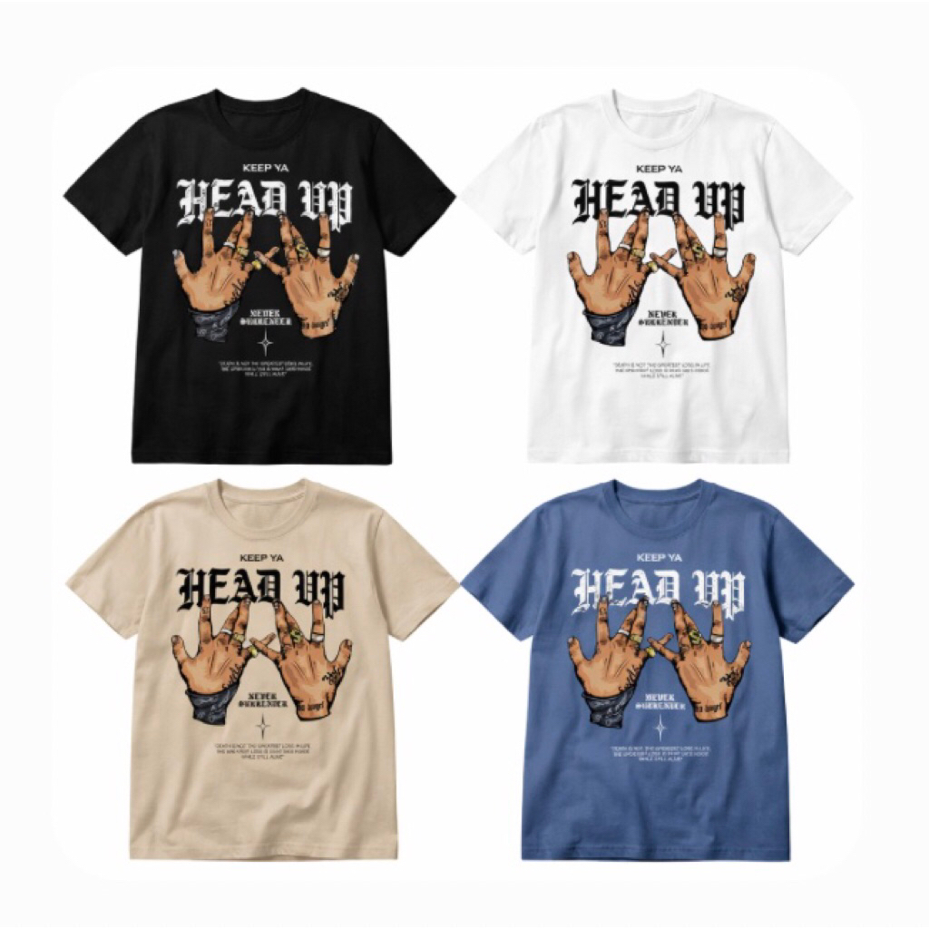T shirt  pria hip hop style "HEAD UP"| Baju korean style lengan pendek crewneck | Kaos vintage stree