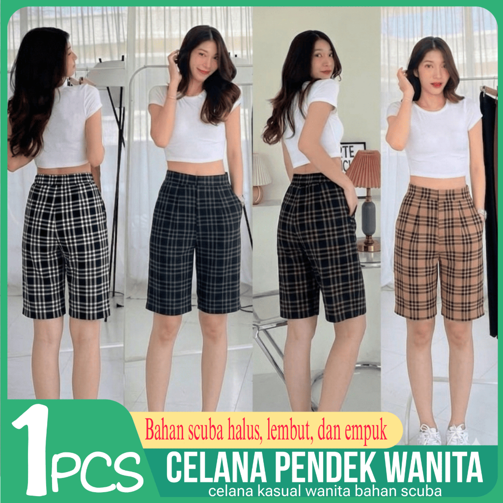 CELANA PENDEK JUMBO MOTIF KOTAK / KULOT PENDEK MOTIF / KULOT