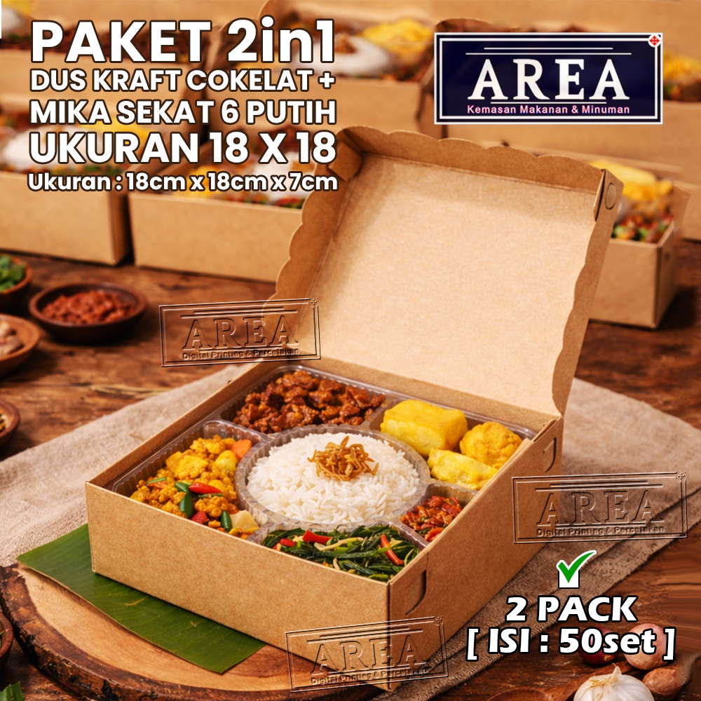[2in1-PAKET-18x18] Dus Katering + Mika Sekat 6 Bening Nasi Kotak Hajatan, Tasyakuran, dan Aqiqah