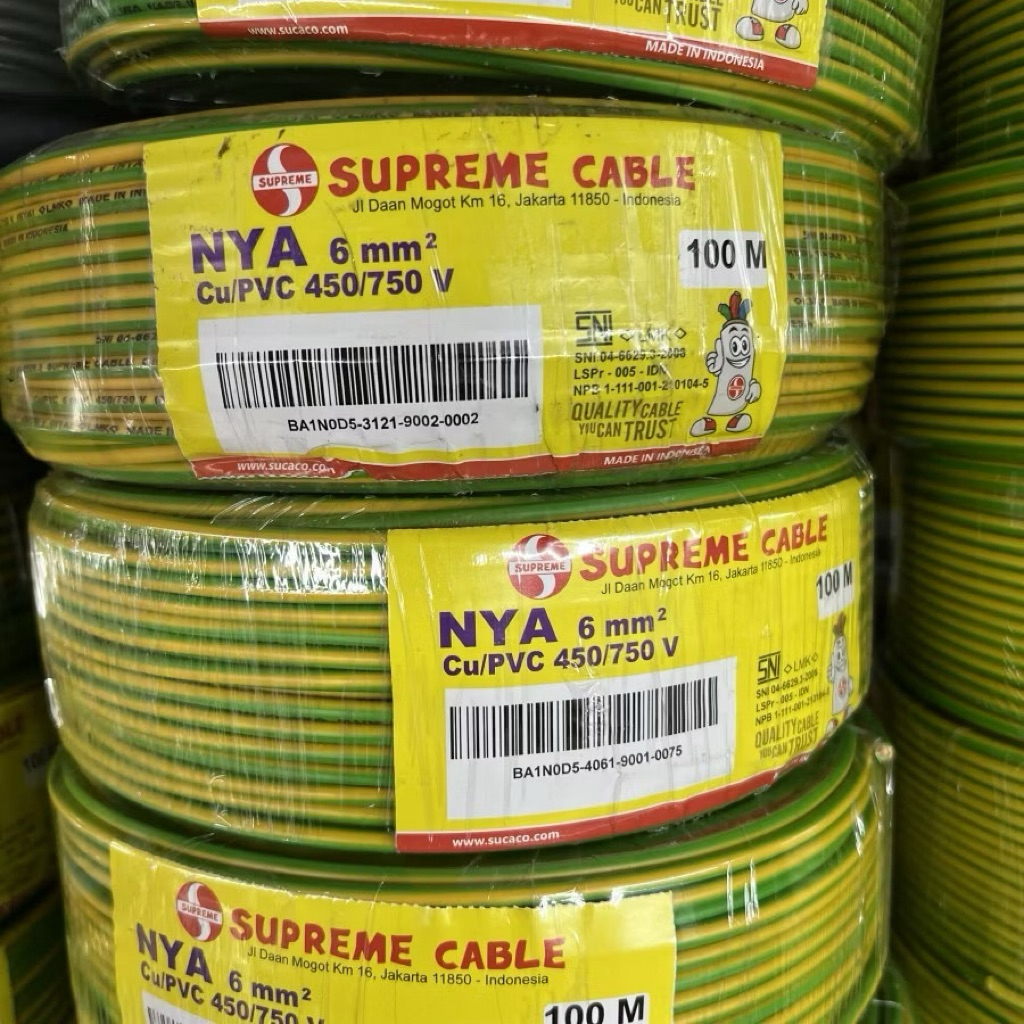 (100m) Kabel NYA 6mm Supreme Warna Random (Kabel Tunggal Batangan) - Kabel Listrik NYA 6 mm Panjang 