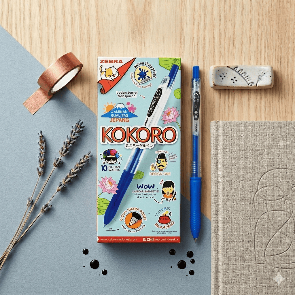 [INSTANT LANGSUNG KIRIM] ZEBRA Kokoro Pulpen Gel 12 Pcs 0.5mm Retractable Gel Pen Tinta Warna Biru A