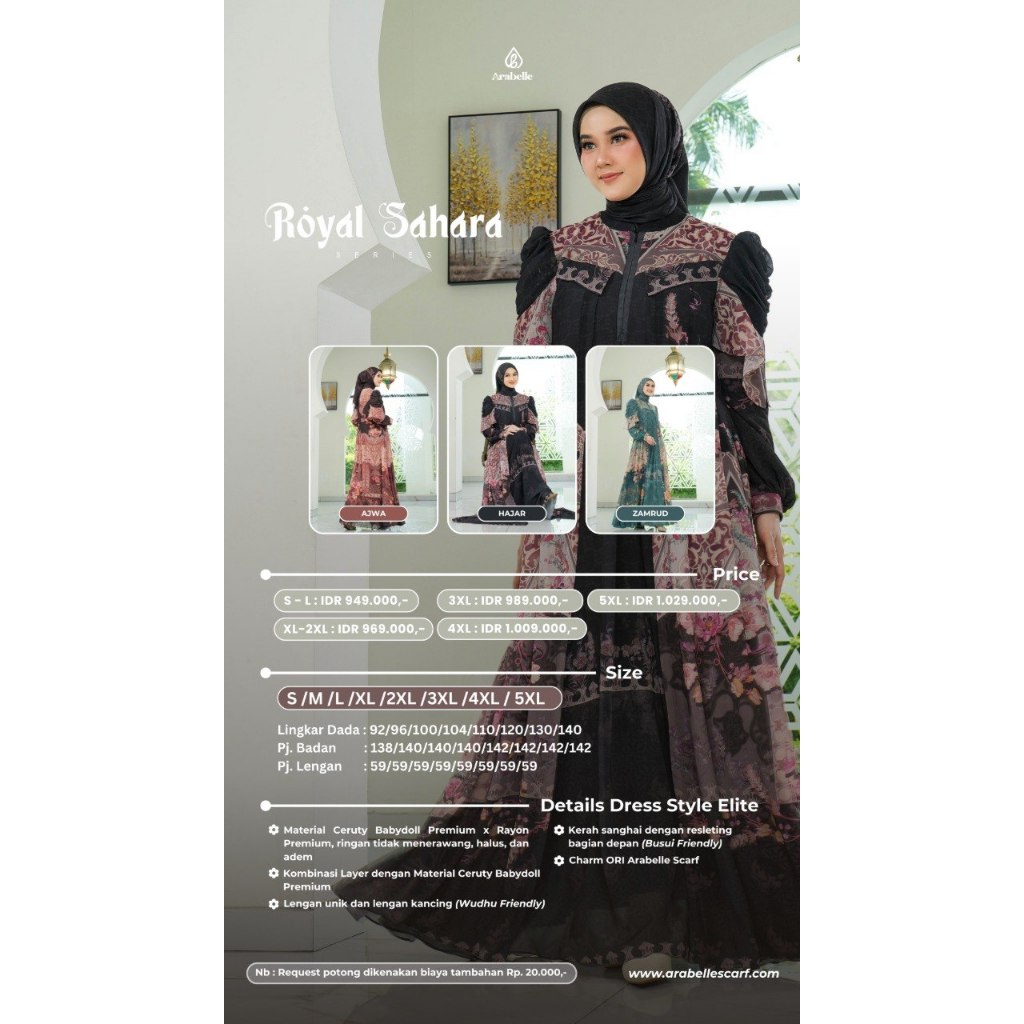 ARABELLE SCARF ROYAL SAHARA BUNDLING GAMIS SET HIJAB