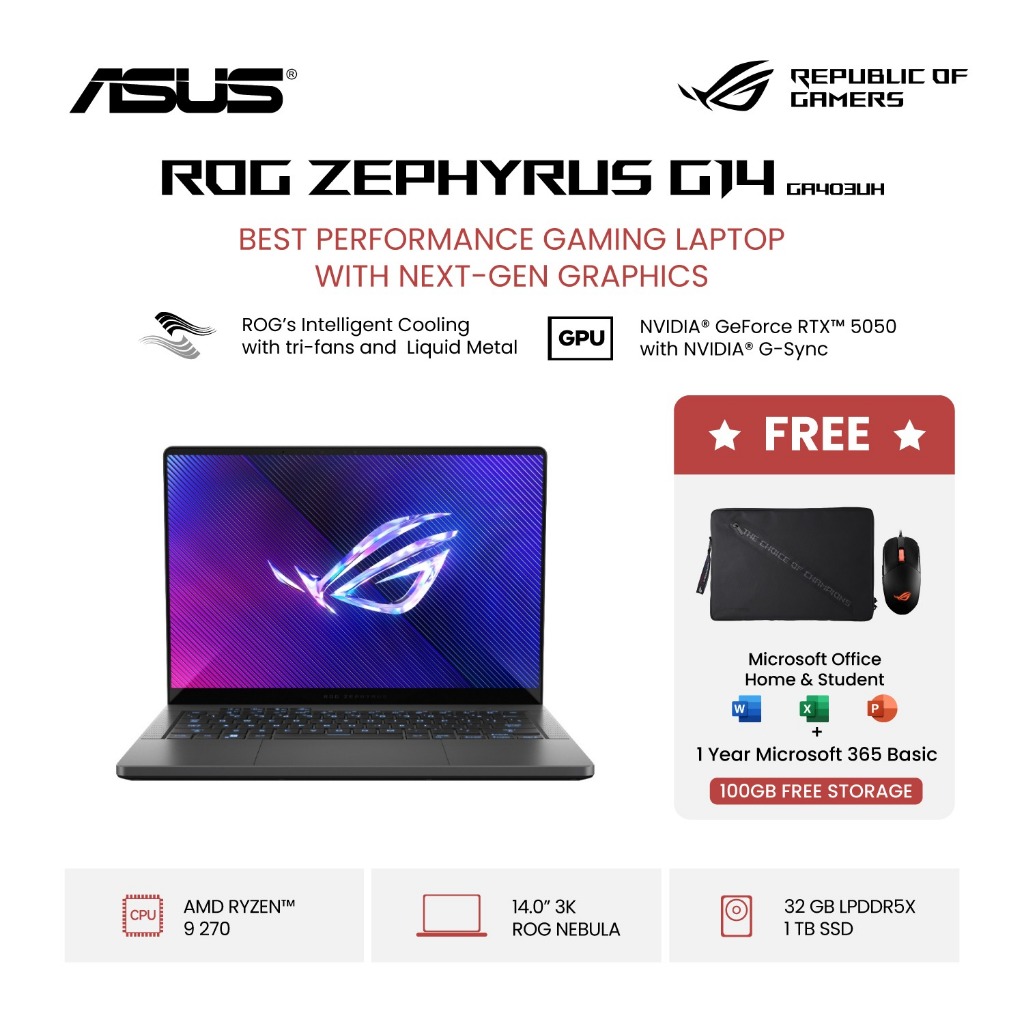 ASUS ROG Zephyrus G14 GA403UH-R9N55OL6G-HM [AMD Ryzen 9 270 / NVIDIA GeForce RTX 5050 / 32GB / 1TB /