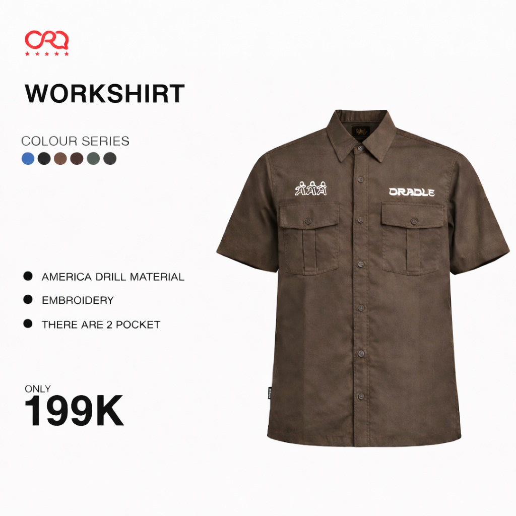 ORAQLE Workshirt  Kemeja Pria & Wanita Pendek BLUE,BLACK,CREAM,GREY, DRILL EMBROIDERY LIMITED EDITIO