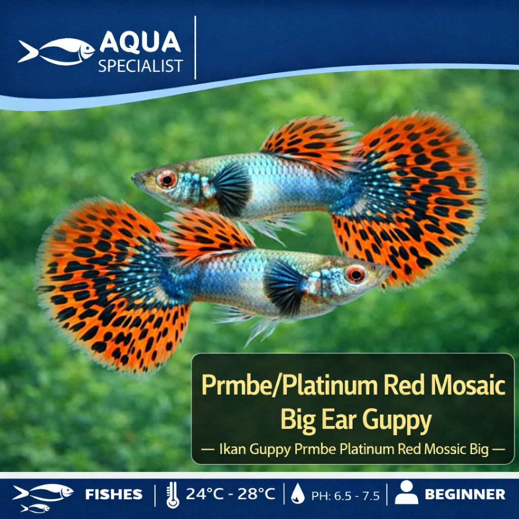 Jual guppy prembe/platinum red mozaik big ear