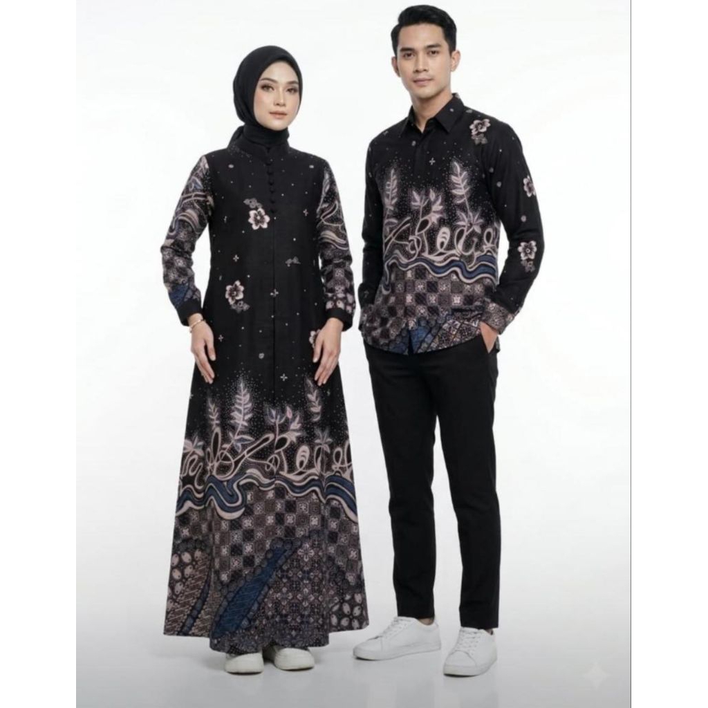 COUPLE GAMIS BATIK MODEL BUKA DEPAN COMBINASI POLOSAN KATUN TOYOBO JEPANG EXCLUSIVE DAN KEMEJA BATIK