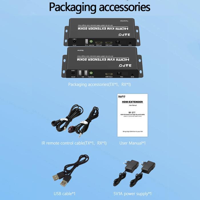 BAFO KVM HDMI Extender FO Fiber OPTIC Up to 20.000 Meter BF-377 BAFO 20KM . PASTI ORIGINAL DIJAMIN