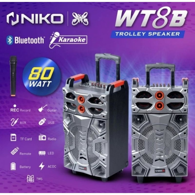 Speaker Aktif Portable Wireless Bluetooth Niko WT 8 B - 8 inch