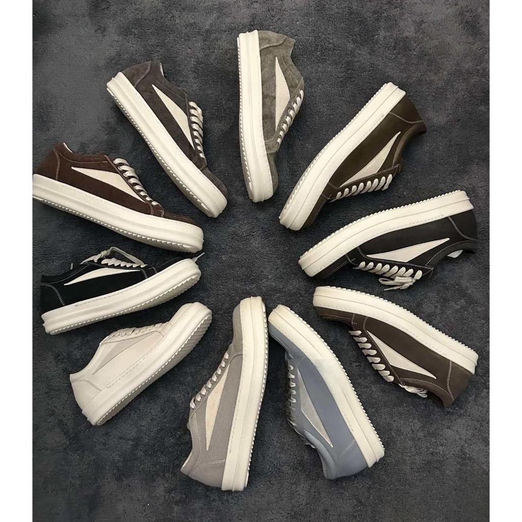 RO Rick Owens Vintage Low Sneakers Premium Calf Leather Thick Sole Shark Tooth Outsole Sol Tebal Tin