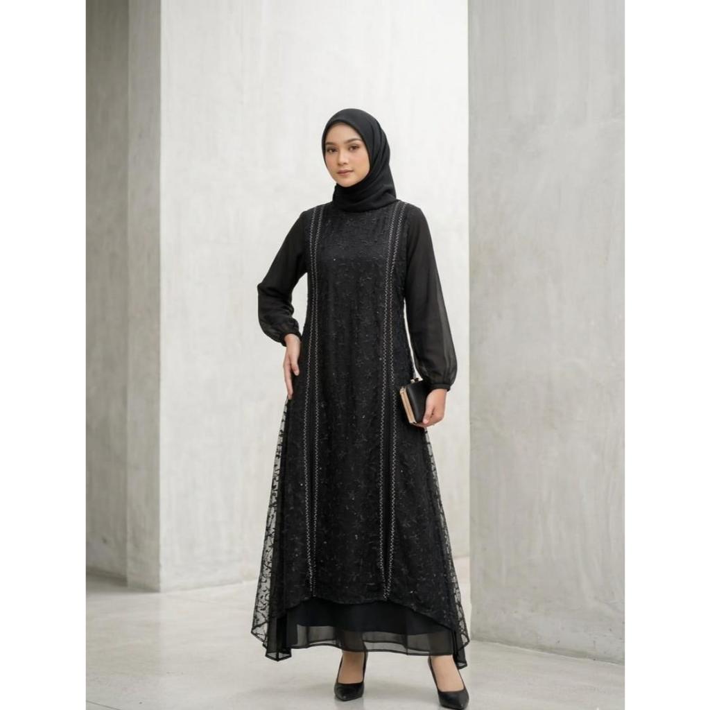 GAMIS CERUTTY MIX BROKAT SWAROVSKI  PESTA HAYYA DRESS FULL FURING-GAMIS BURKAT HITAM KONDANGAN BRIDE