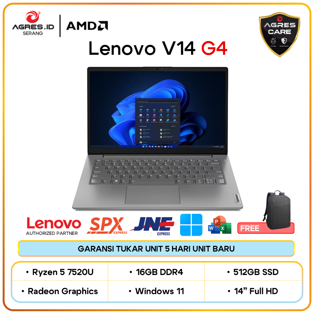 LENOVO V14 G4 RYZEN 5 7520 16GB 512GB W11+OHS 14.0FHD IPS 2Y GRY