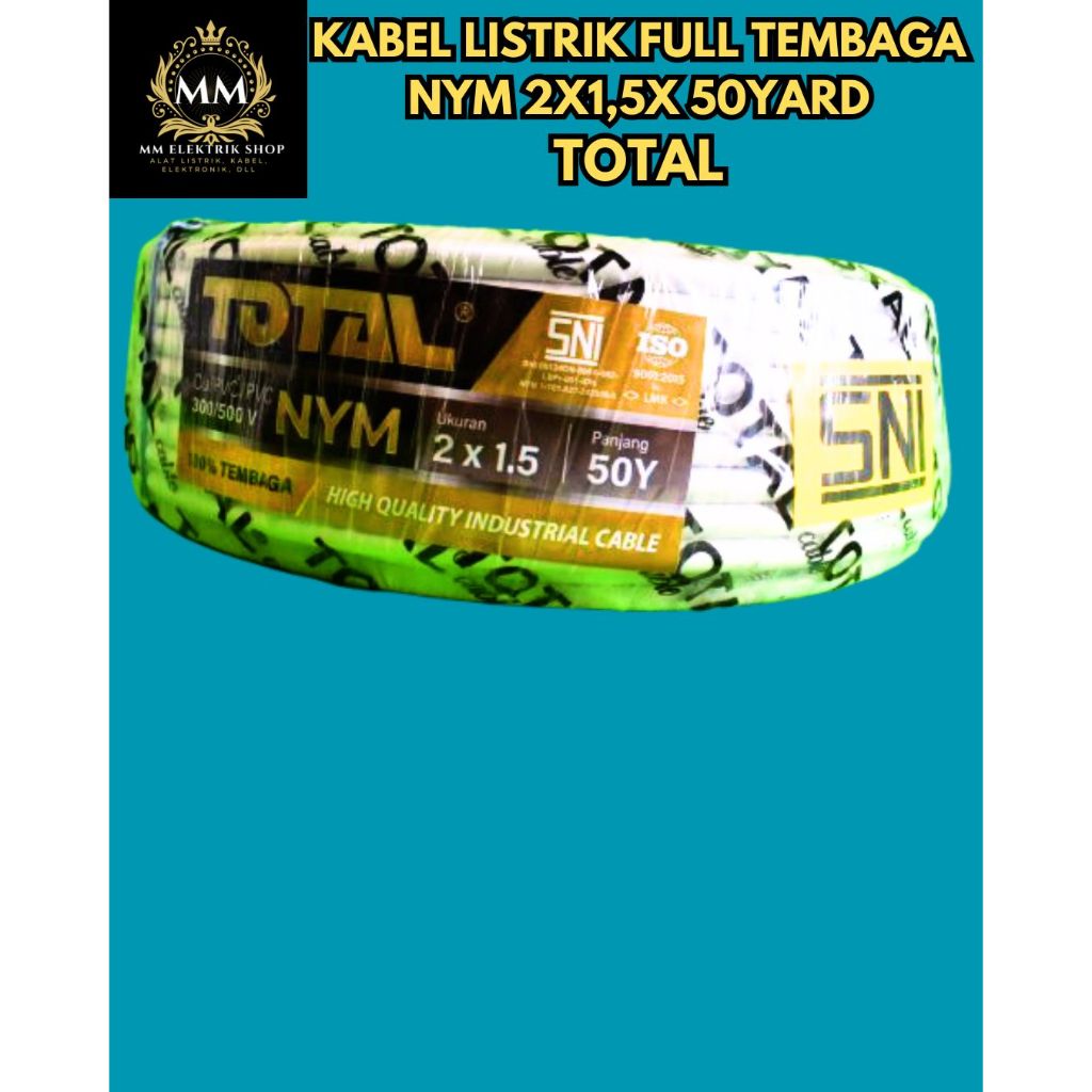 Kabel Listrik Kawat Tembaga NYM 2x1,5MM 50 Yard TOTAL