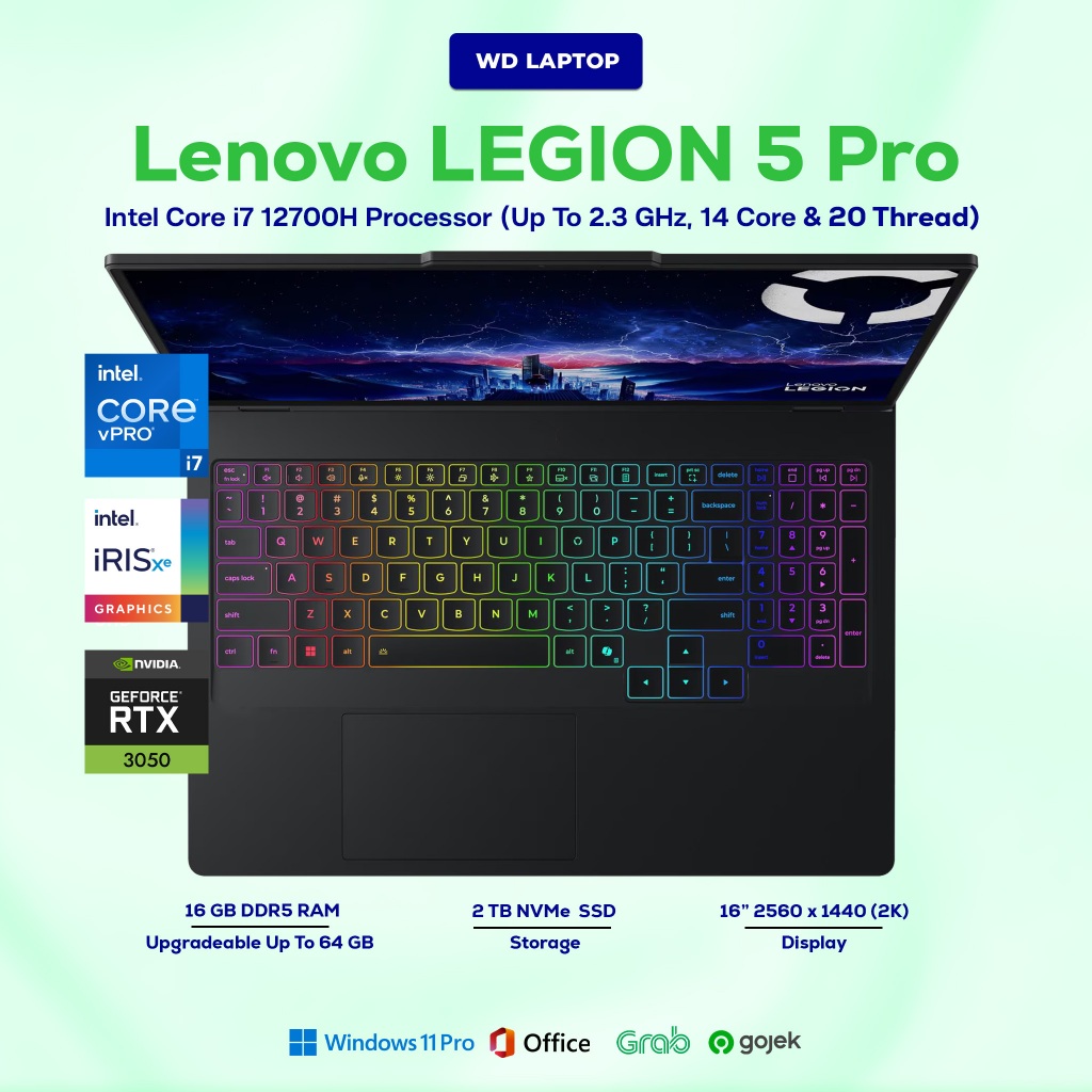 LAPTOP GAMING LENOVO LEGION 5 INTEL CORE I7 GEN 12 NVIDIA GEFORCE RTX 3050 Ti RAM 64GB SSD 2 TB NVMe
