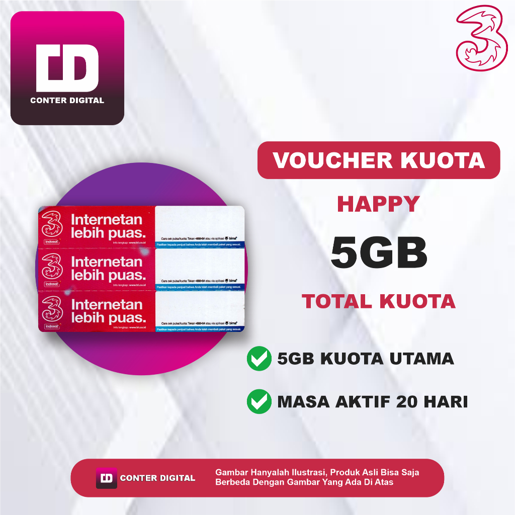 VOUCHER KUOTA DATA TRI HAPPY 5GB 20 HARI