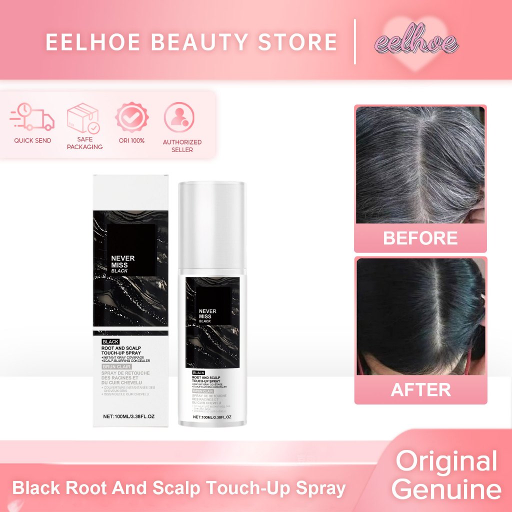 Black Root And Scalp Touch-Up Spray 100ml Spray Untuk Menutup Akar Rambut Dan Kulit Kepala Yang Hita