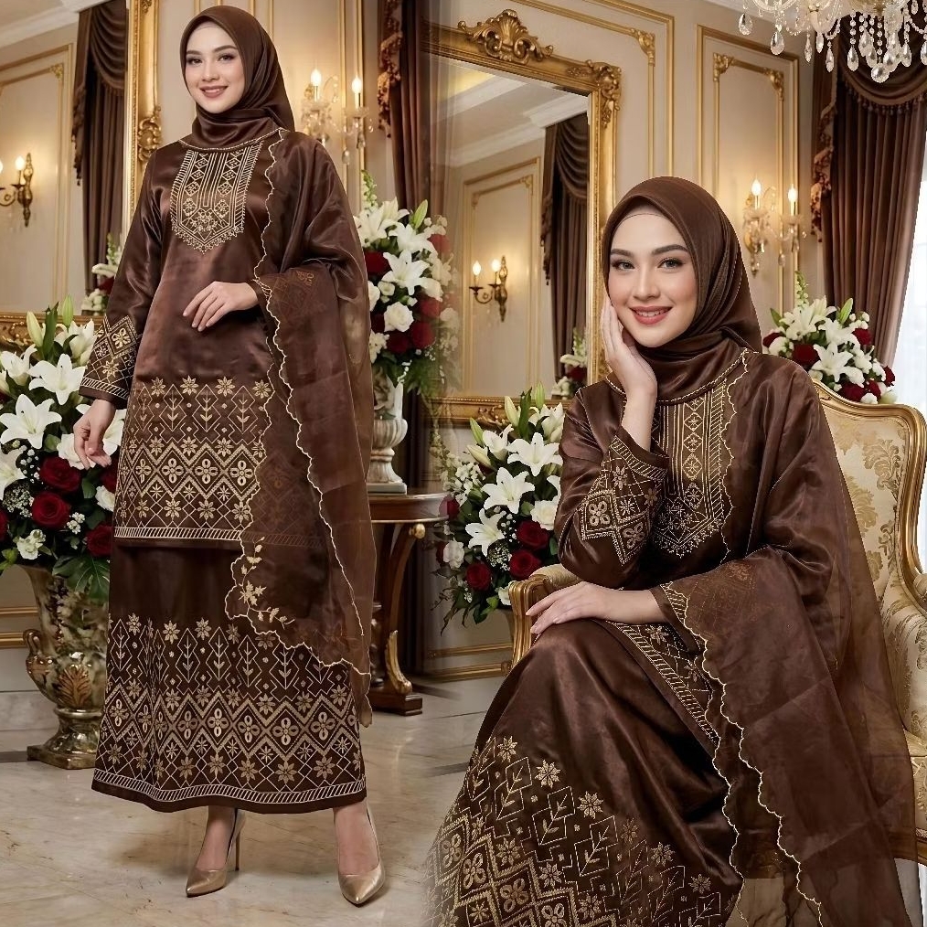 set salendang katrina / Set Melayu Bahan Yokohama Silk / Selendang Organza