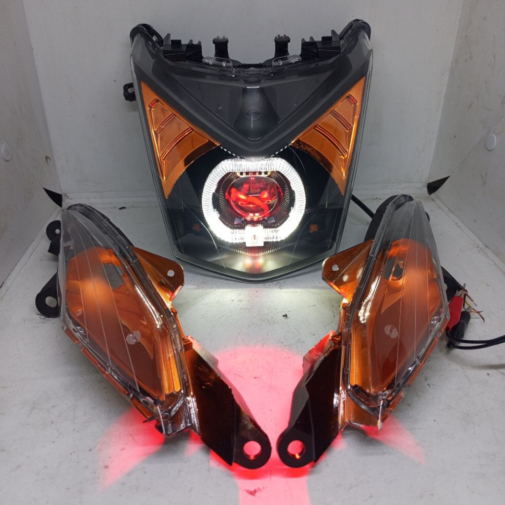 CUSTOM REFLEKTOR LAMPU DEPAN BEAT FI 2013-2015 ALA BILED FULLSET