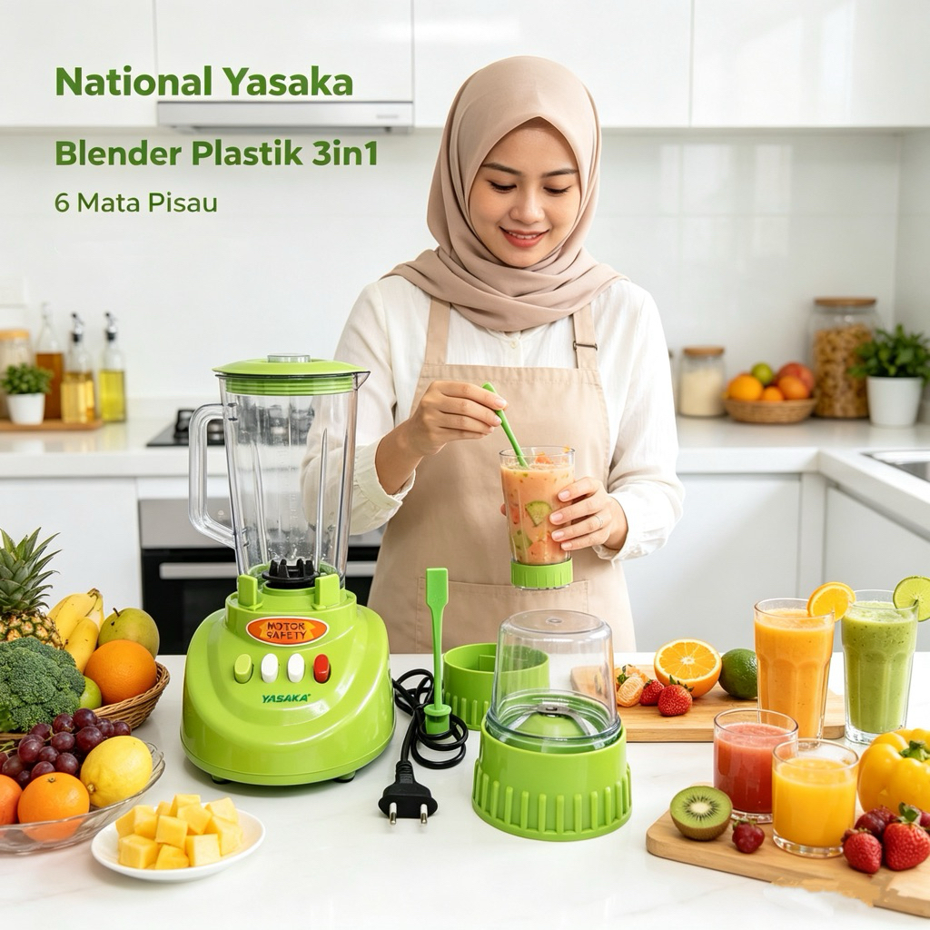 BLENDER PLASTIK YASAKA 3IN1  NATIONAL QUALITY,BL - 3 PC PISAU STAINLESS FOODGRADE MULTIFUNGSI