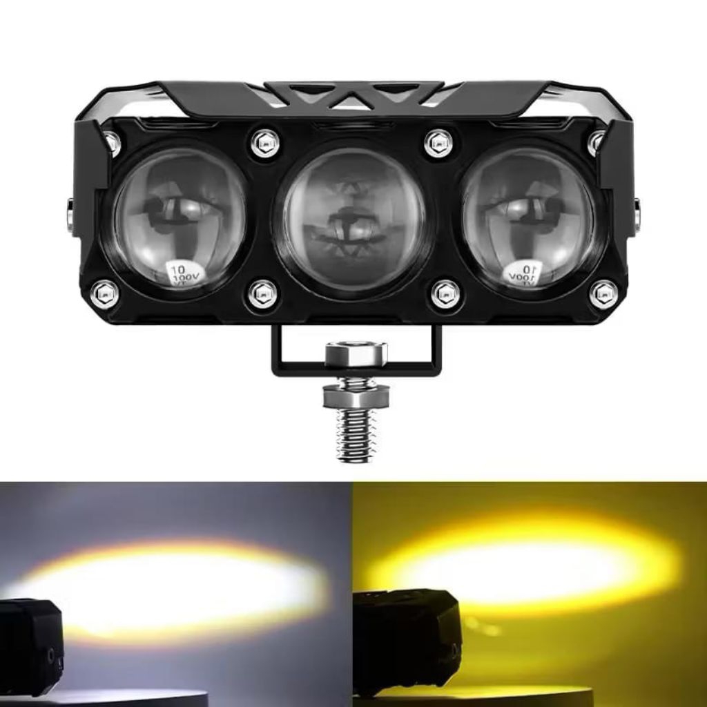 COD-Lampu Tembak Motor 3 LED 2 Warna (Putih & Kuning) Super Terang – Universal Waterproof