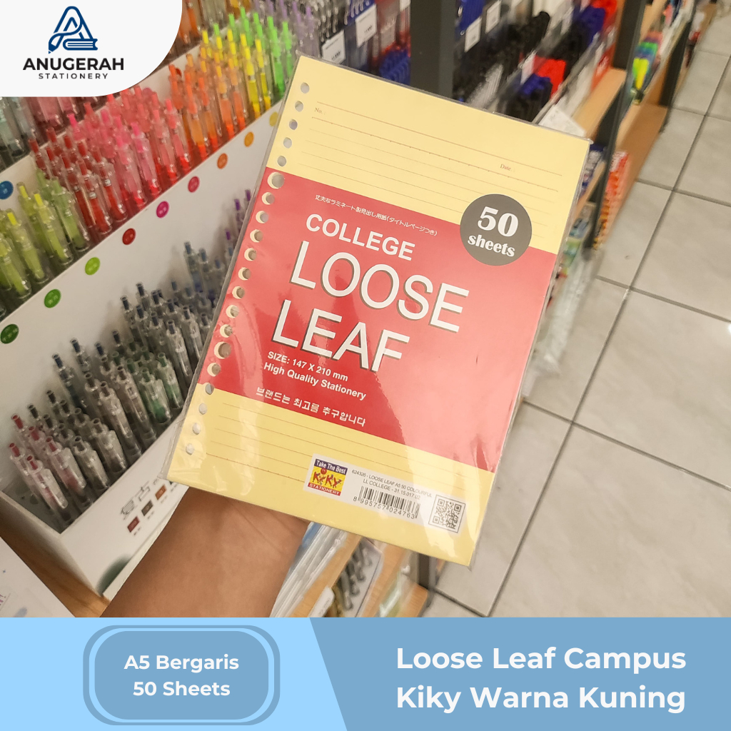 Loose Leaf A5 Berwarna Kiky 50 Lembar - Isi Binder A5 Kuning Bergaris High Quality