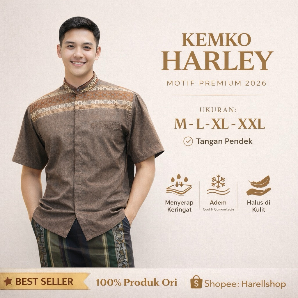 Kemko Harley Baju Koko Pria Premium Katun Import Kemko Harley Motif 2026 Tangan Pendek Adem Nyaman M