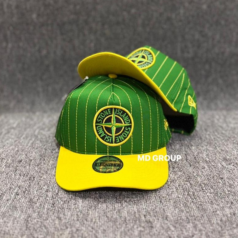 Topi Baseball STI Hijau Kuning Motif Garis / Pinstripe Cap - Topi Casual Sporty Adjustable Premium