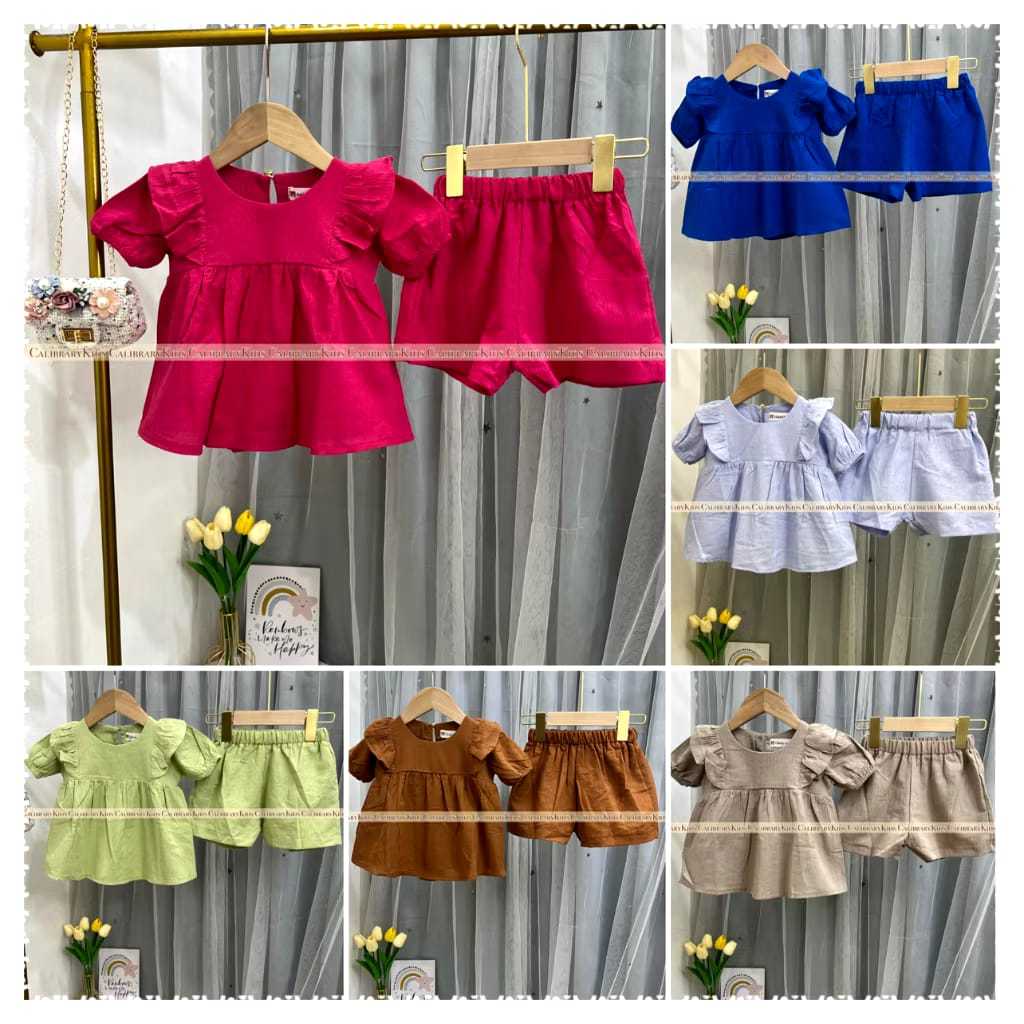 Set Linen Anak RUFFLE PEPLUM | setelan anak perempuan | Fashion anak