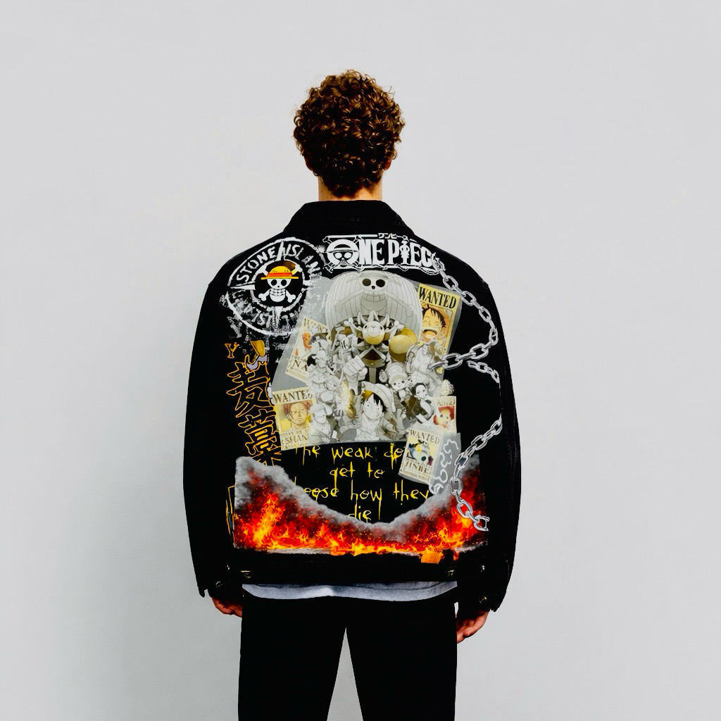 Jaket Denim Jeans Custom One Piece Jaket Lukis Printing ArtWork