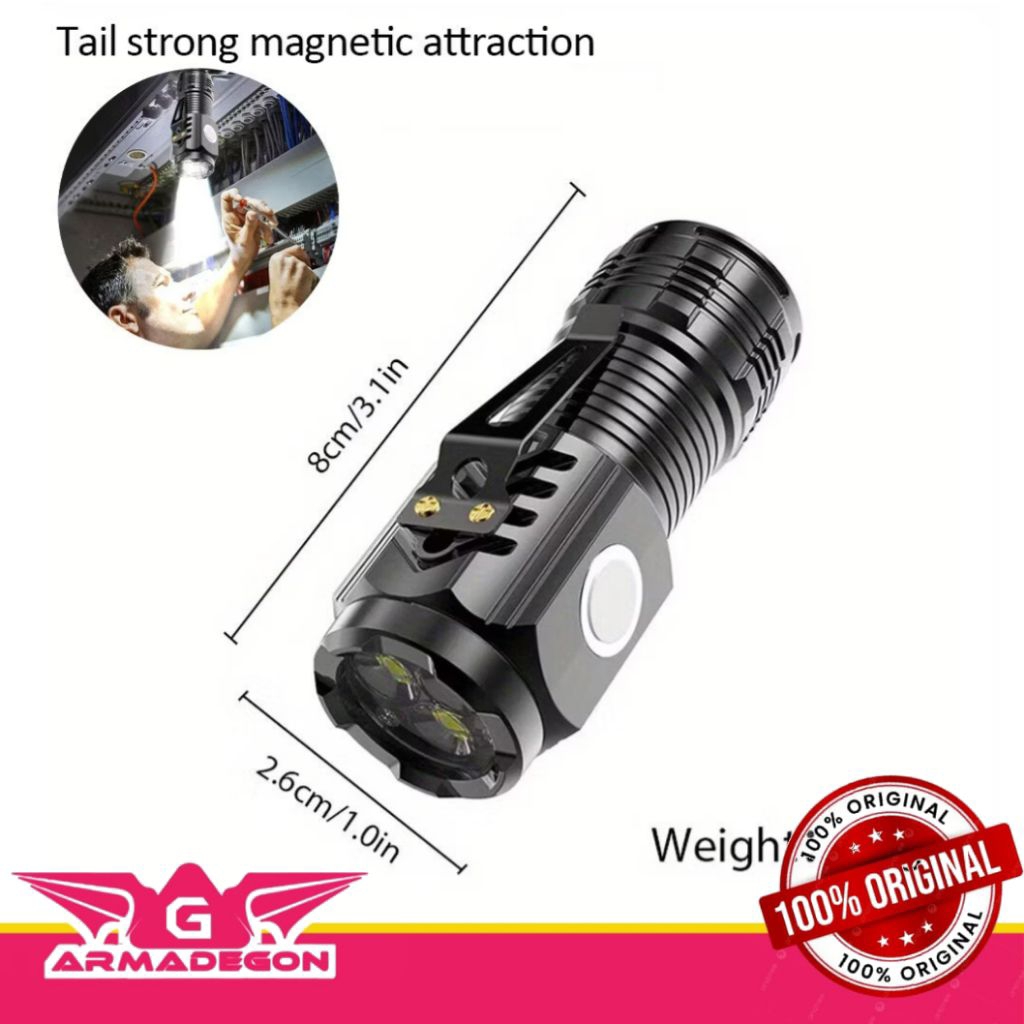 Senter Mini LED 3 Mata / Senter Mini Anti Air Super Terang / Senter Mini Rechargeable