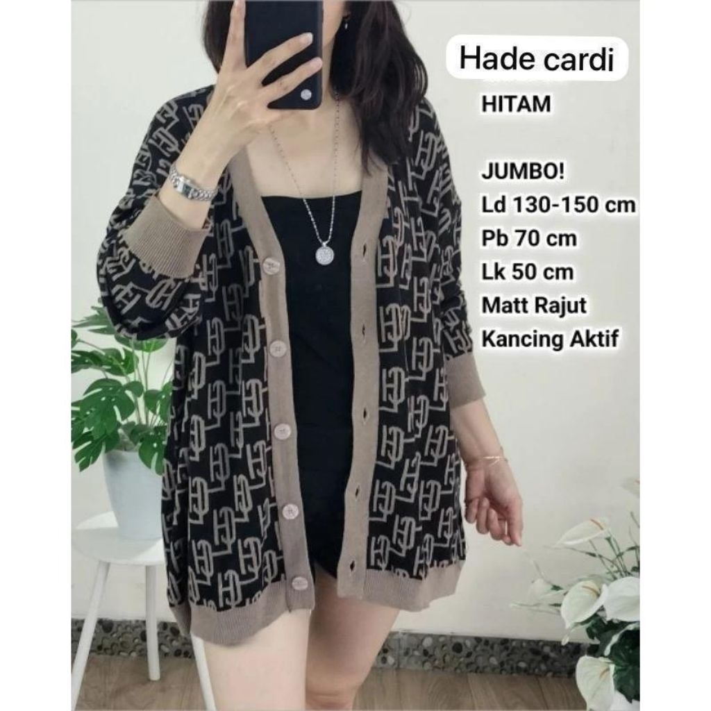 HADE CARDI JUMBO Bahan Knit Rajut Premium Ori Size fit to XXL Ld 130-150 Cm Melar, Panjang 70 Cm - B