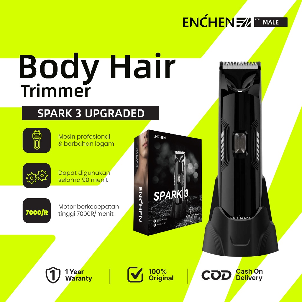 Enchen Spark 3 Upgraded Body Trimmer Professional Hair Clipper Alat Cukur Rambut IPX7 WaterProof