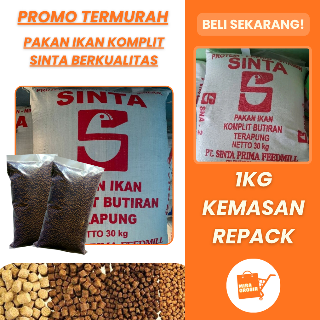 Pakan Ikan Terapung SINTA Kemasan Repack 1kg Komplit Butiran Tinggi Nutrisi