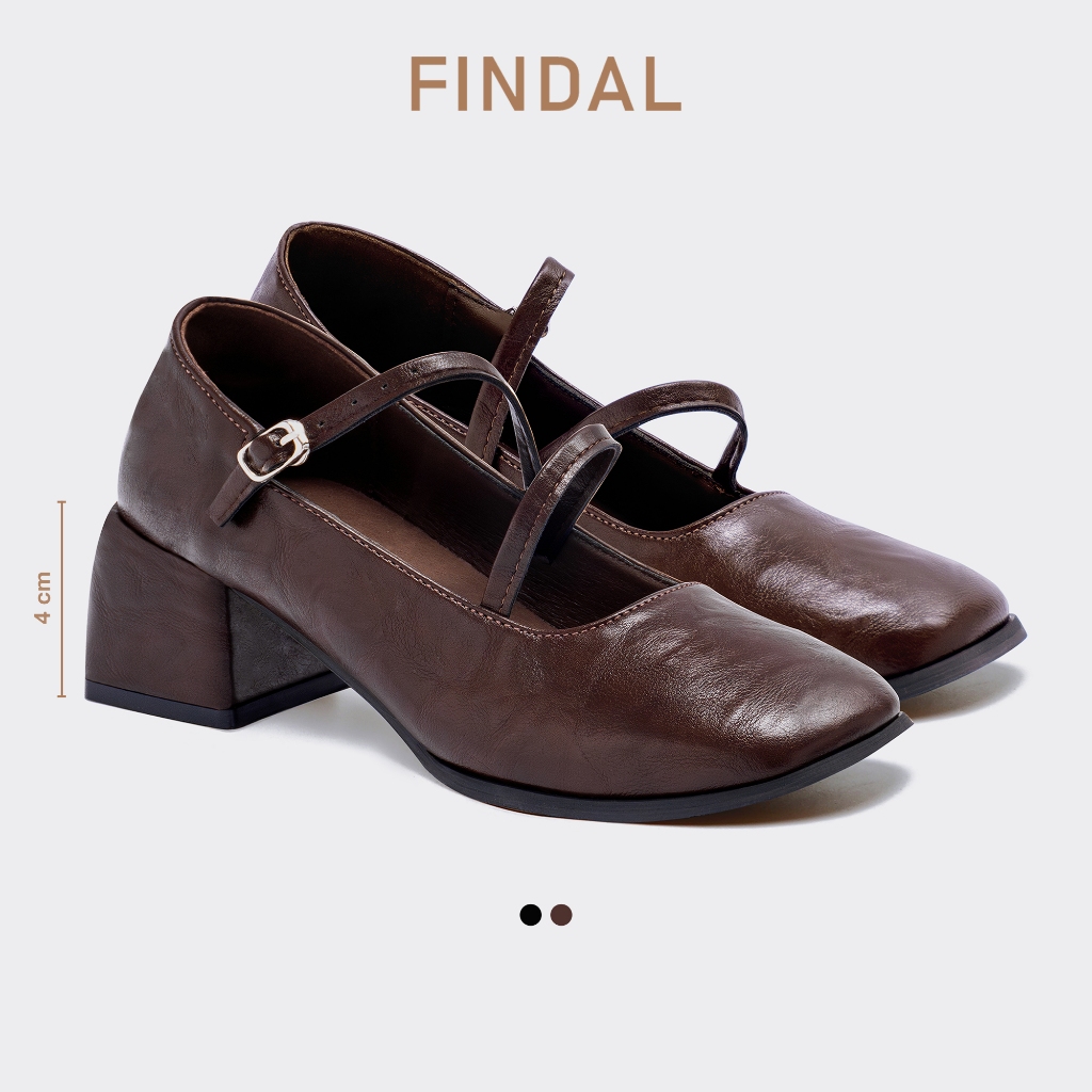 FINDAL Sepatu Heels Wanita Pantofel Hak Tahu 5cm Mary Jane Warna Mahogany 36-42 KI-150