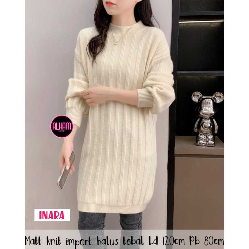INARA TUNIK KNIT IMPORT TERBARU LD 120 BAJU ATASAN WANITA LENGAN PANJANG JUMBO SIZE XXL