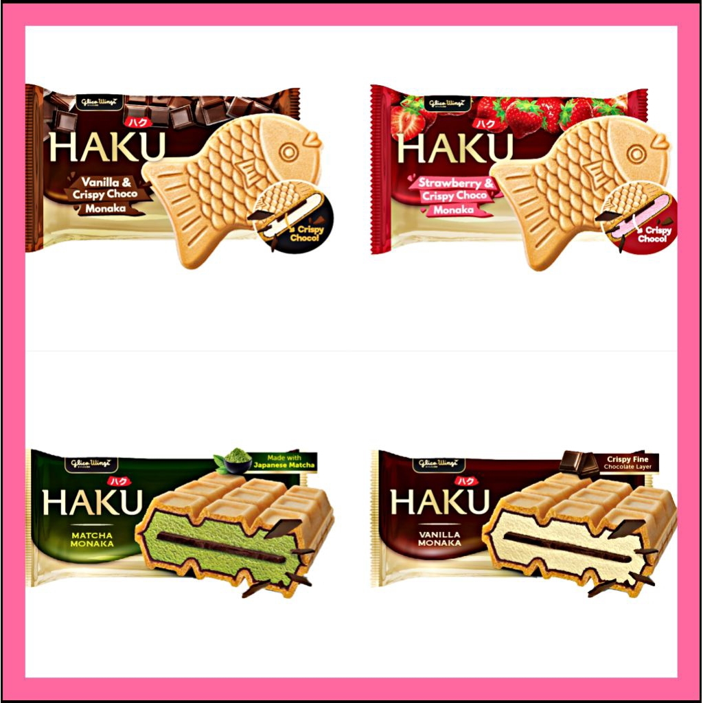 Haku monaka glico wings es krim ikan ice cream matcha coklat vanila 100ml 180ml
